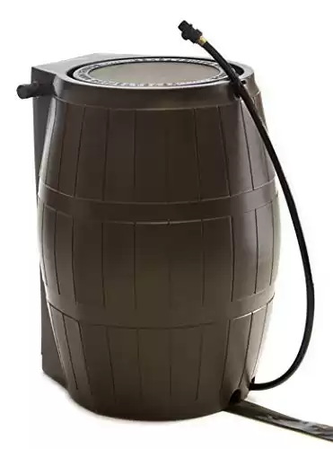 FCMP Outdoor RC4000 50-Gallon Heavy-Duty Outdoor Home Rain Catcher Barrel Water Container with Spigots and Mesh Screen | Brown