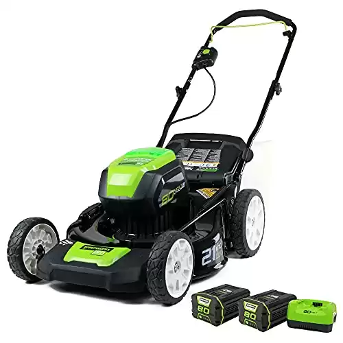 Greenworks 80V 21" Brushless Cordless (Push) Lawn Mower (75+ Compatible Tools), (2) 2.0Ah Batteries and 30 Minute Rapid Charger Included