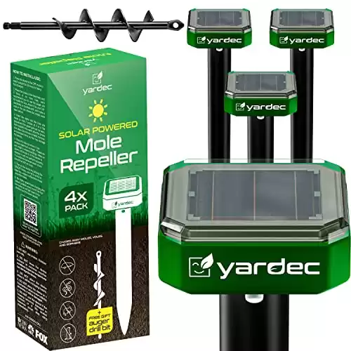 YARDEC Gopher Repellent Ultrasonic Solar Powered | Solar Mole Repellent Ultrasonic with an Auger Drill Bit (4-Pack)