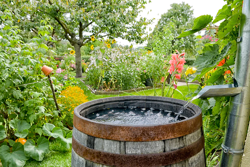 A Barrel for Landscape with Rainwater