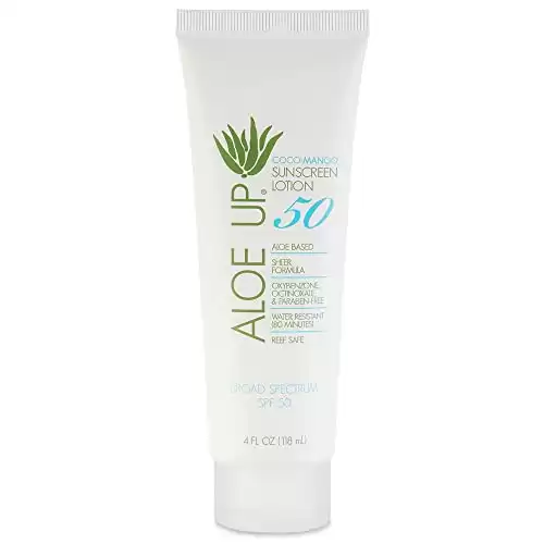 Aloe Up SPF 50 Sunscreen Lotion - Non Greasy & Quick Absorbing Sun Skin Care, Reef Friendly Skin Sun Protection - Body Sun Cream with UVA/UVB Protection, Aloe Infused Sunscreen for Body - 4 Fl Oz