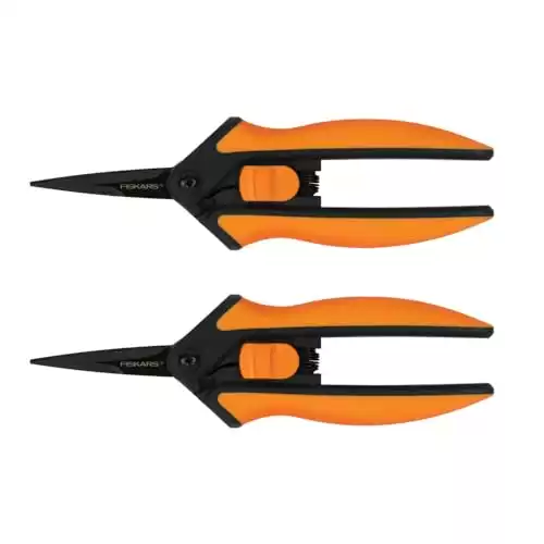 Fiskars Micro-Tip Pruning Snips Garden Clippers - Plant Cutting Scissors with Sharp Precision-Ground Non-Stick Blade - 2-Count