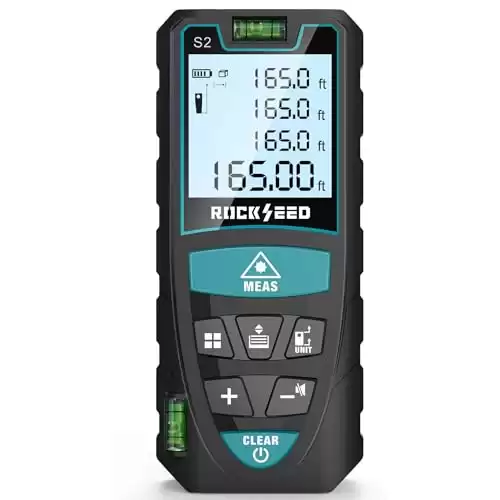 Laser Measure, RockSeed 165 Feet Digital Laser Distance Meter with 2 Bubble Levels,M/in/Ft Unit Switching Backlit LCD and Pythagorean Mode, Measure Distance, Area and Volume (165 Feet)