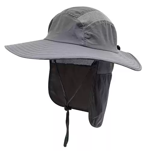 Home Prefer Adult UPF 50+ Sun Protection Cap Wide Brim Fishing Hat with Neck Flap Dark Gray