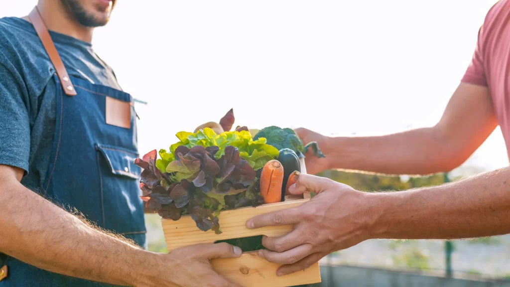 Local farmer talks with customer at farmers' market - Understanding CSA Programs