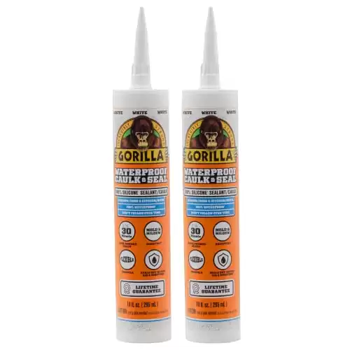 Gorilla Waterproof Caulk & Seal 100% Silicone Sealant, White, 10oz Cartridge (Pack of 2)