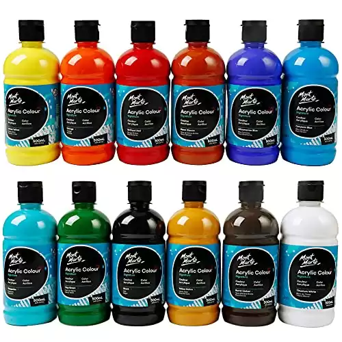 MONT MARTE Signature Acrylic Color Paint Set, 12 x 16.9oz (500ml), Semi-Matte Finish, 12 Colors, Suitable for Canvas, Wood, Fabric, Leather, Cardboard, Paper, MDF and Crafts
