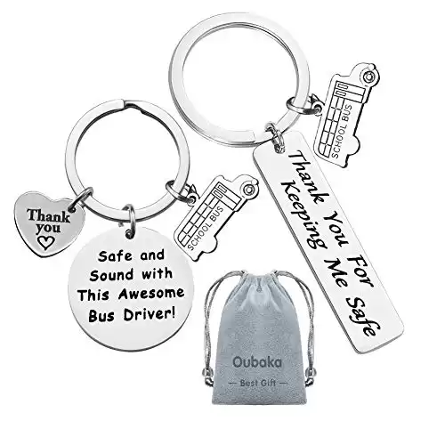 Oubaka Bus Driver Keychain Gift,Bus Driver Appreciation Gift Bus Driver Thank You Gift Safe and Sound with This Awesome Bus Driver!&Thank You For Keeping Me Safe