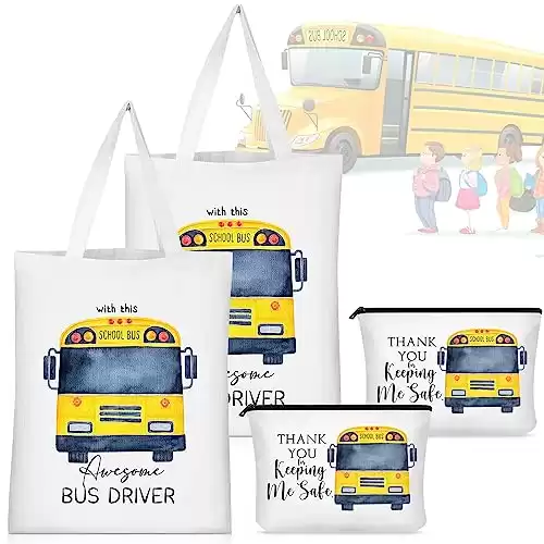 Unittype 4 Pieces Bus Driver Gift Bus Driver Appreciation Gifts | Tote Bag, Make up Bag