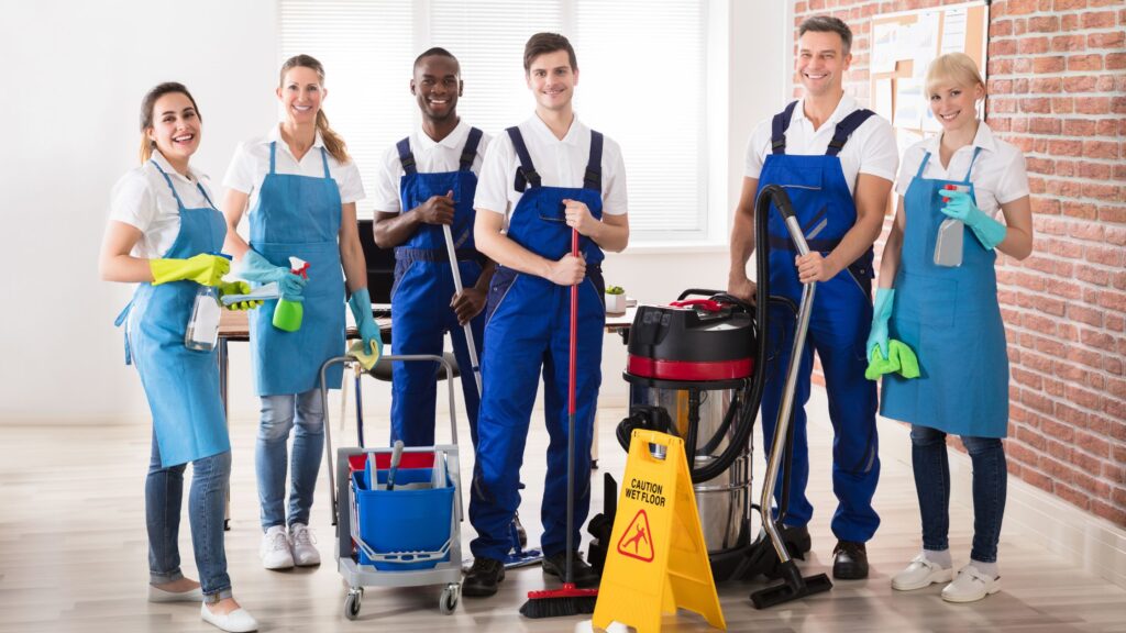 Cleaning supplies on a janitor cart, symbolizing ways to celebrate National Janitor Day by showing appreciation to janitors and cleaners