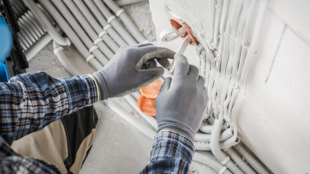 Electrician working on wiring showcasing factors that affect electrician prices