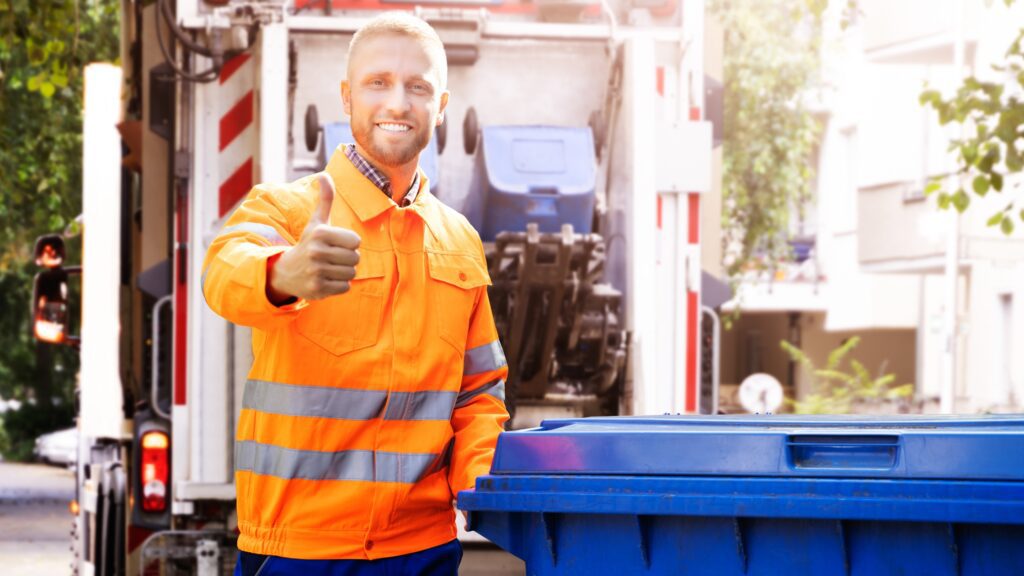 Garbage Man Smiling and Giving Thumbs Up, Representing Average Salary in the US