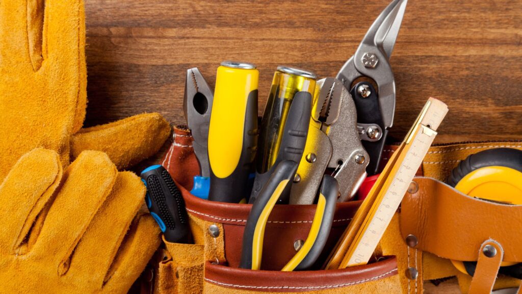 Well-organized tool belt with maintenance essentials, emphasizing how to maintain tools for longevity